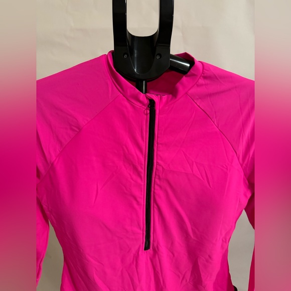 Women's Pink and Black Swimsuit-one-piece long sleeve - Picture 2 of 7